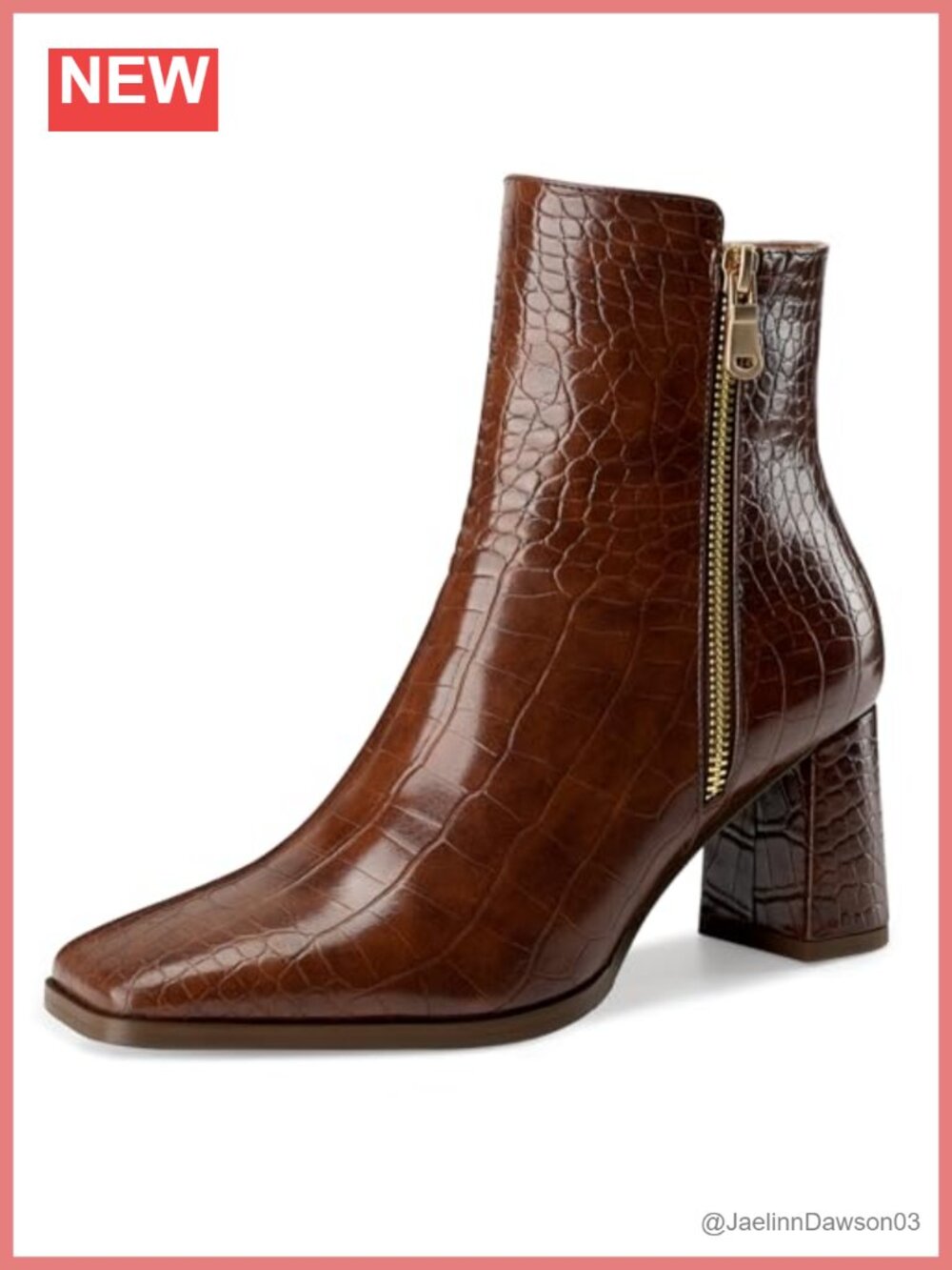 Women's Square Toe Ankle Boots Chunky Heel Block Heel Booties Side Zipper Faux